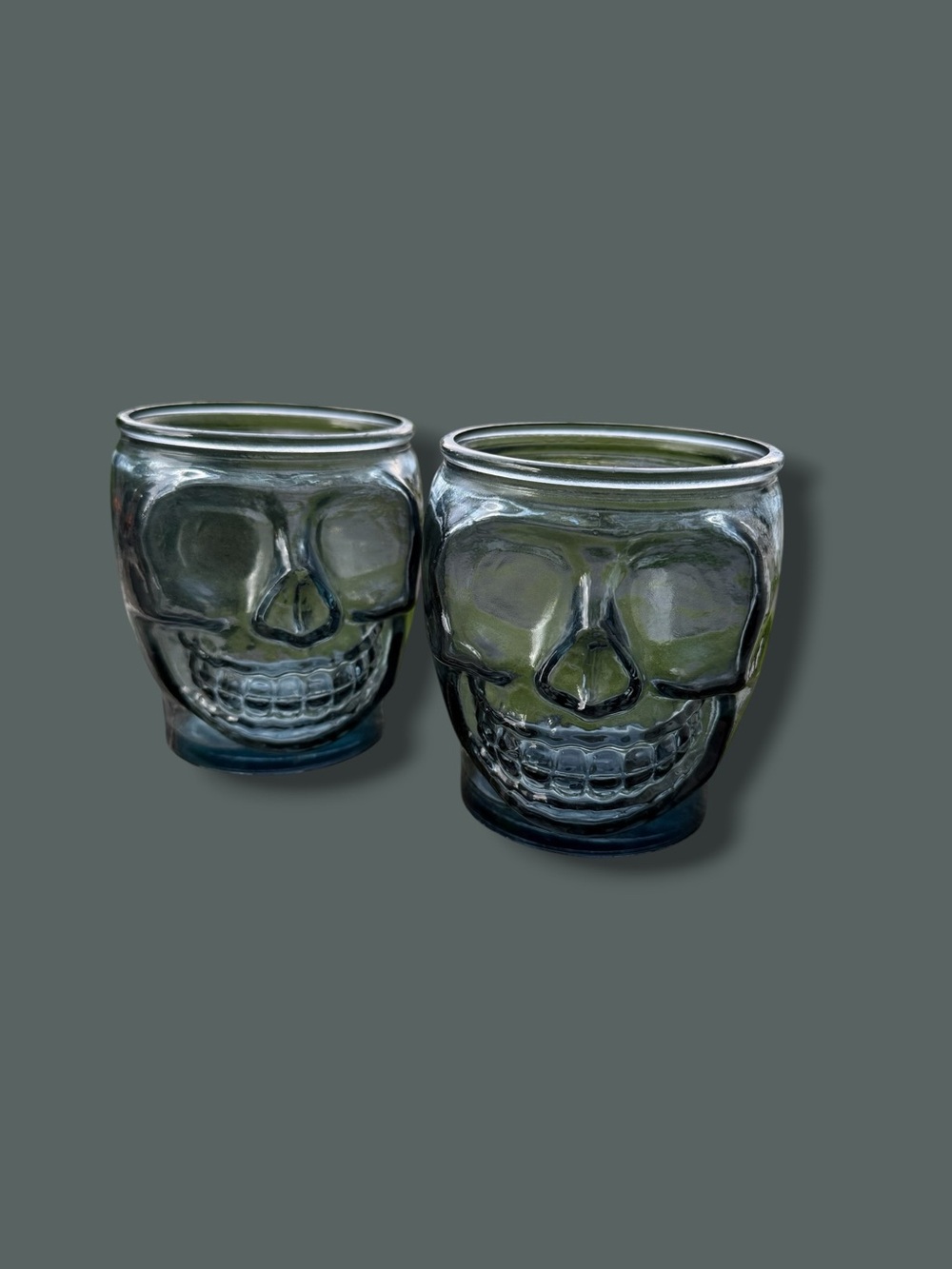 Skull Glass Tumbler Pair - Clear blue Tint
